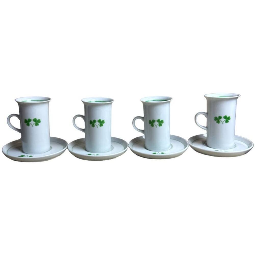 The Toscany Collection By Feeney Japan White Irish Clover Cup & Saucer Set of 4 - Picture 2 of 7